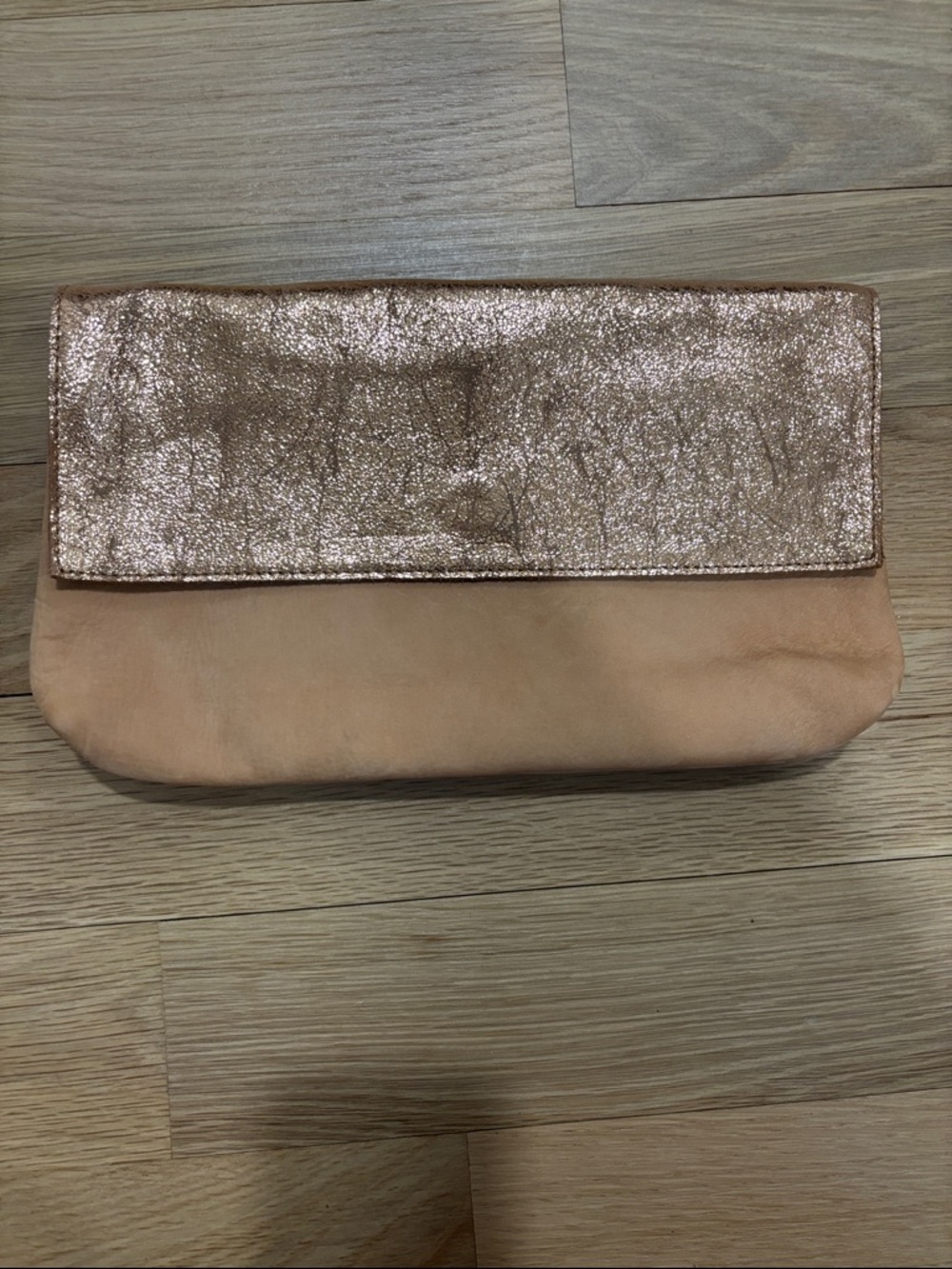 Anthropologie Metallic Rose Gold Flap with Nude Body Clutch